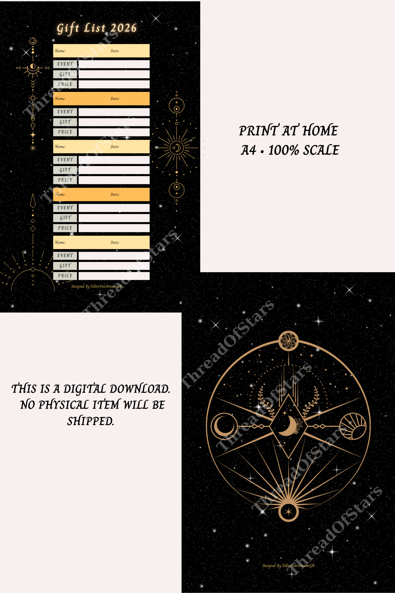 A4 Printable Planner | Double-Sided | Weekly, Monthly, Meal & Budget Planner, Todo and gift list, notes | Instant Download