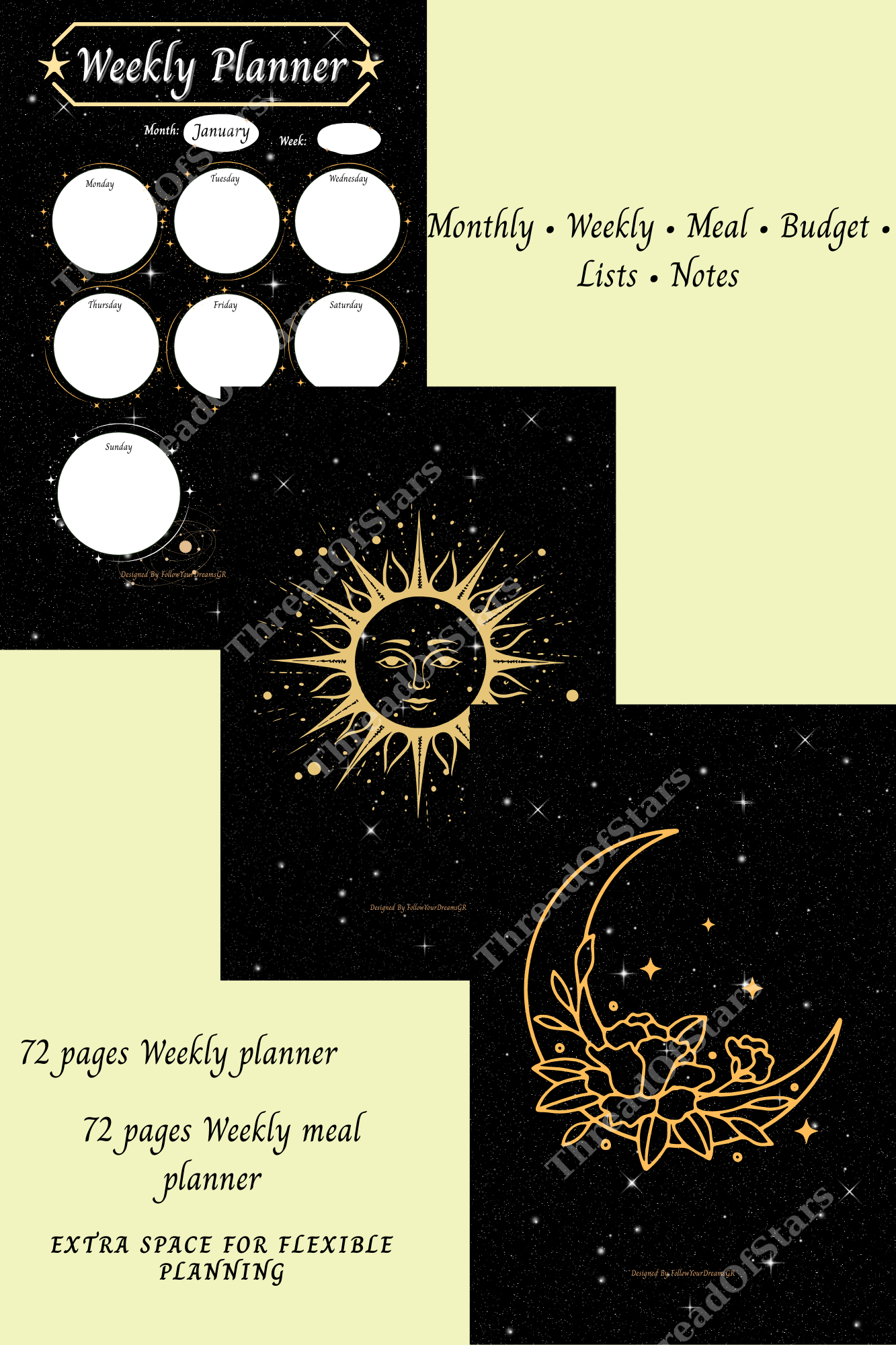 A4 Printable Planner | Double-Sided | Weekly, Monthly, Meal & Budget Planner, Todo and gift list, notes | Instant Download