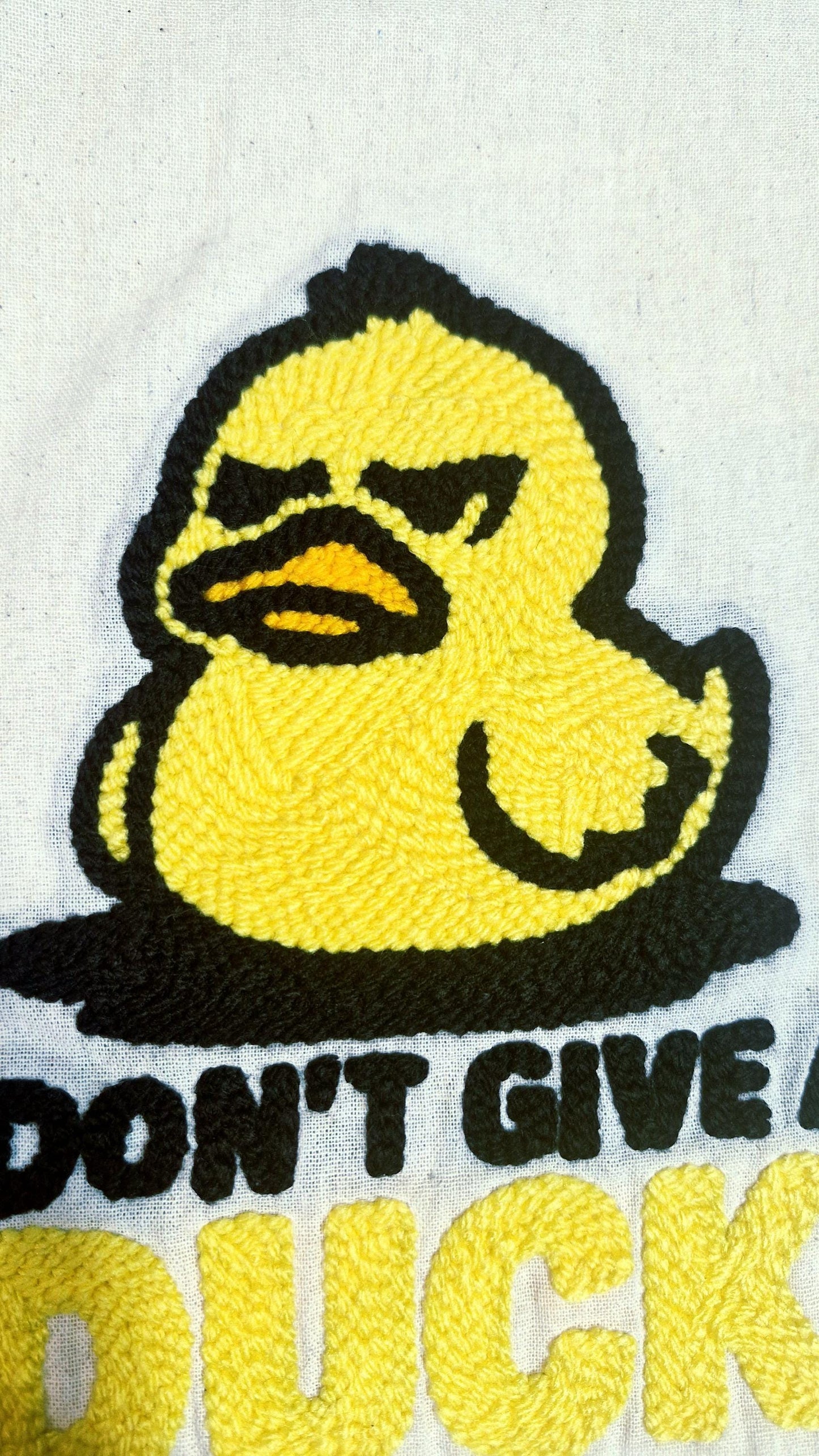 I Don’t Give a Duck Tote Bag – Handmade Punch Needle Cotton Tote with Long Handles | Funny Statement Bag