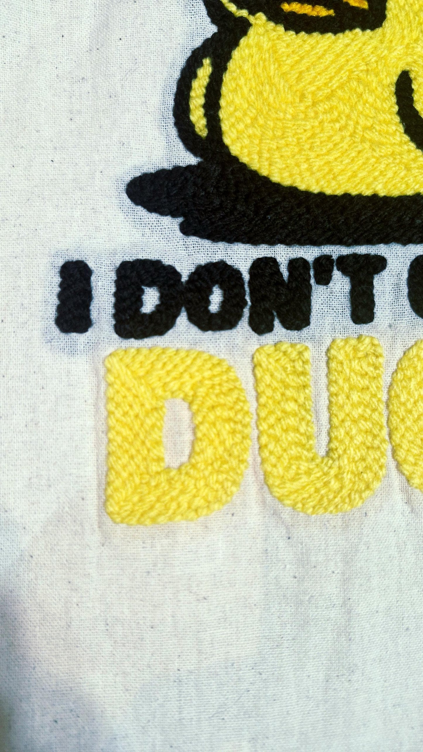I Don’t Give a Duck Tote Bag – Handmade Punch Needle Cotton Tote with Long Handles | Funny Statement Bag