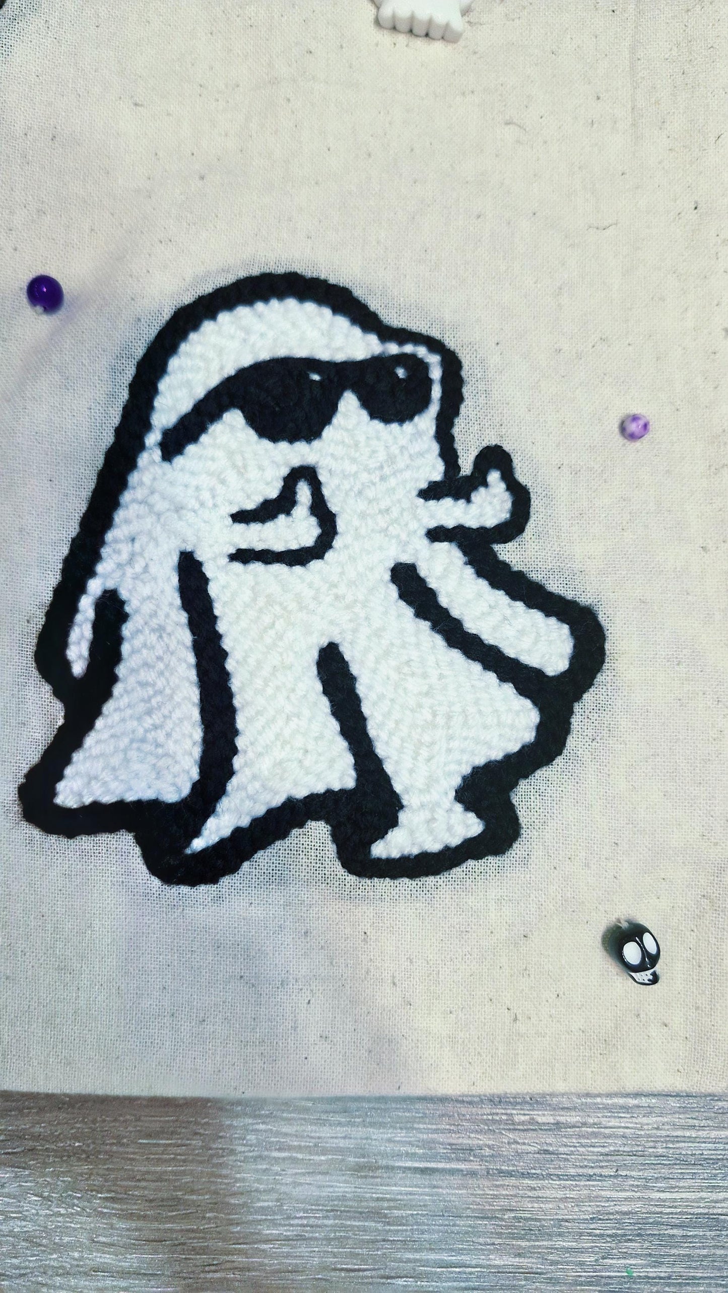 Ghost Tote Bag – Handmade Punch Needle Cotton Tote with Beads & Acrylic Charms | Cute Spooky Bag