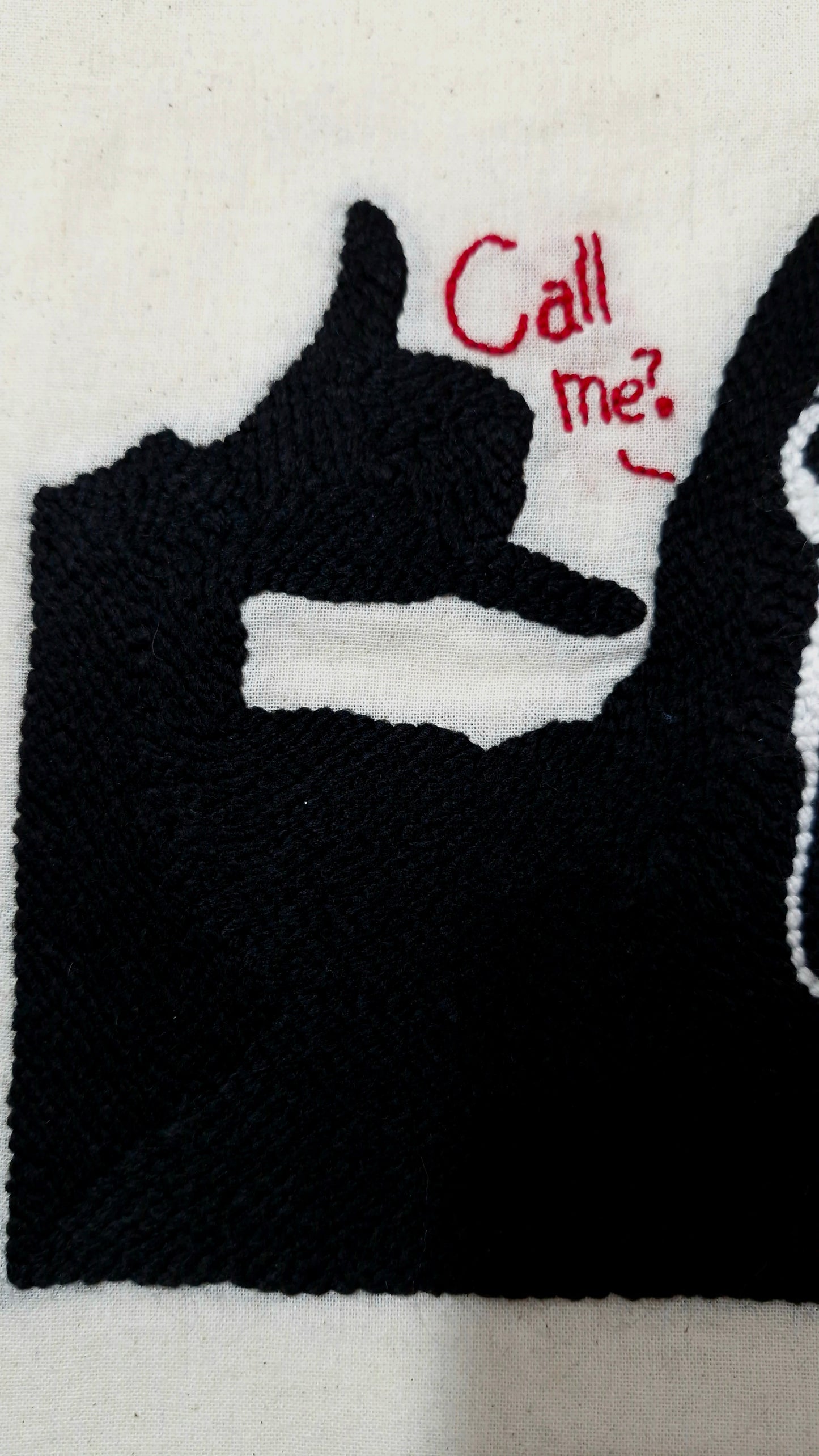 Handmade Punch Needle Tote Bag – Horror “Call Me?” Design