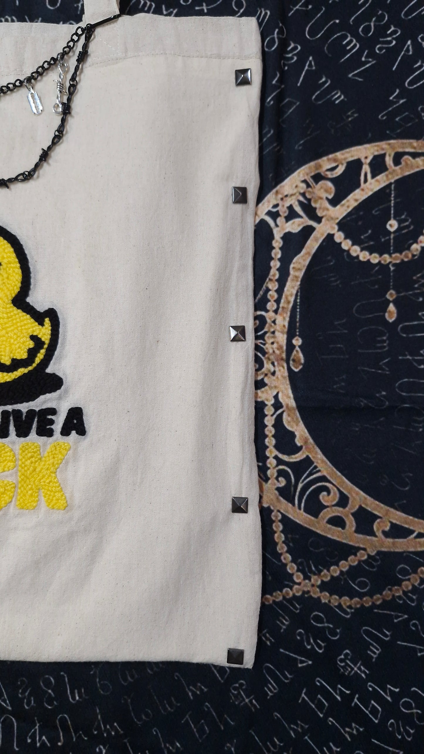 I Don’t Give a Duck Tote Bag – Handmade Punch Needle Cotton Tote with Long Handles | Funny Statement Bag