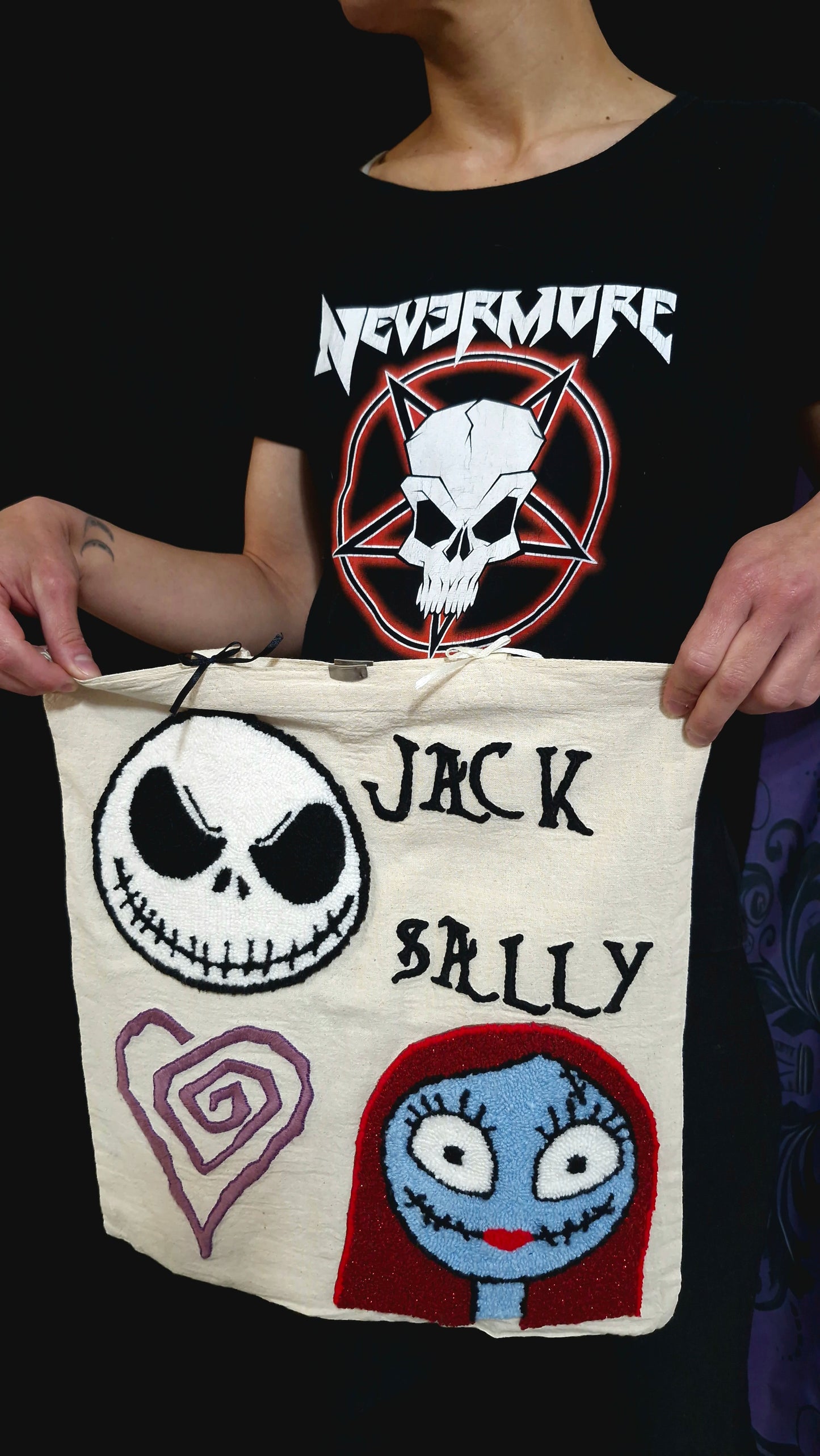 Handmade Punch Needle Tote Bag – Gothic Jack & Sally Design