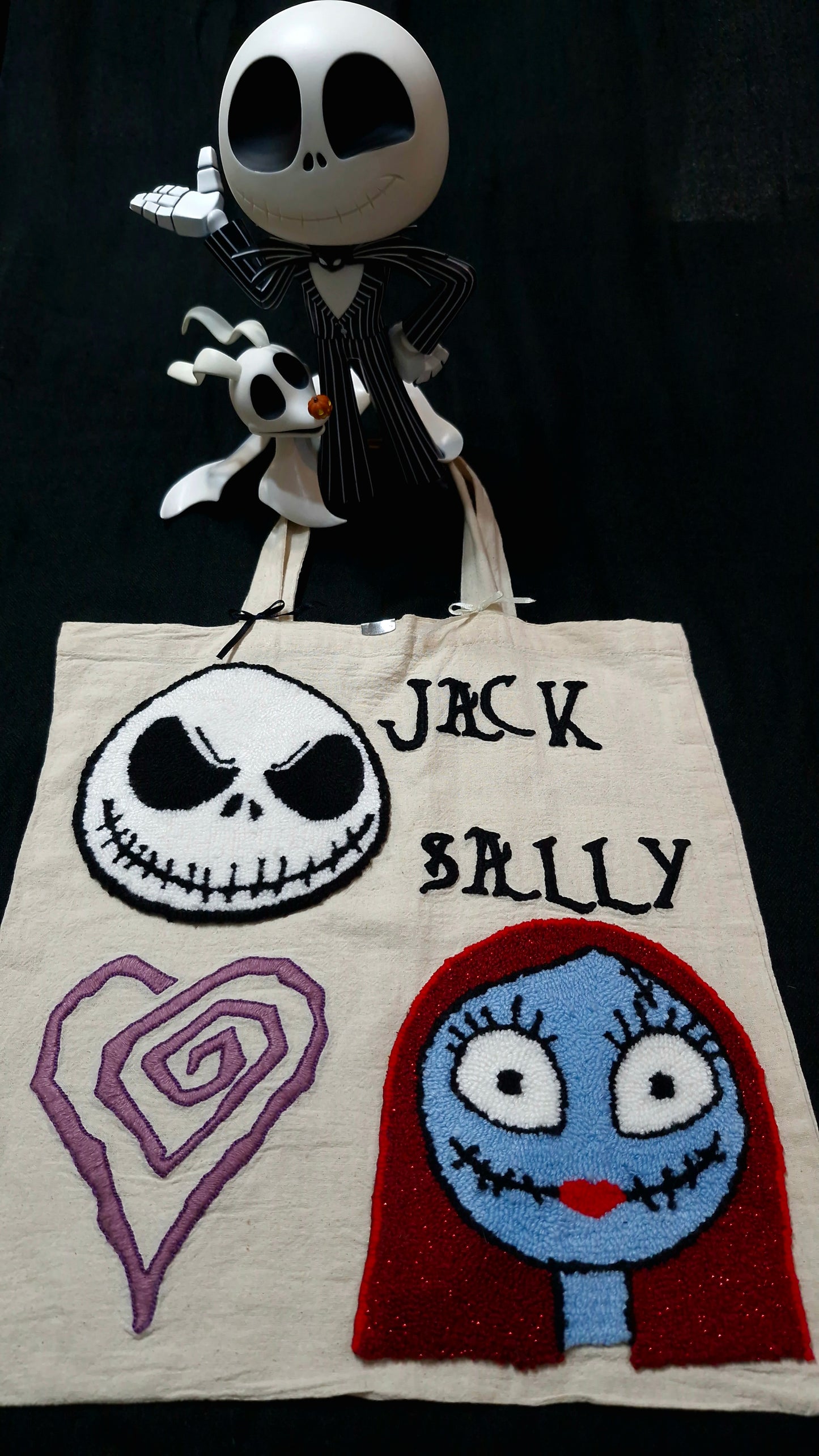 Handmade Punch Needle Tote Bag – Gothic Jack & Sally Design