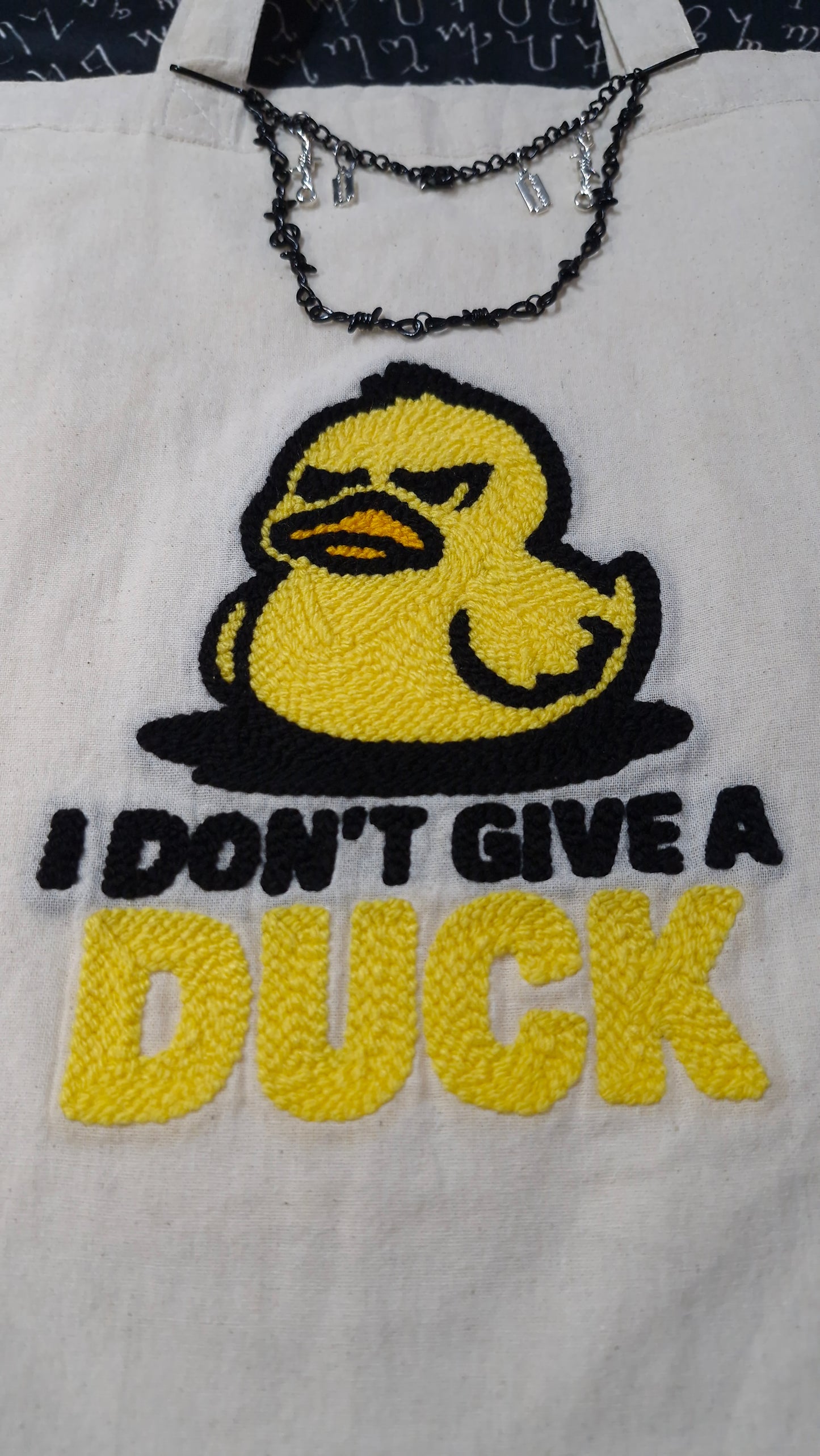I Don’t Give a Duck Tote Bag – Handmade Punch Needle Cotton Tote with Long Handles | Funny Statement Bag