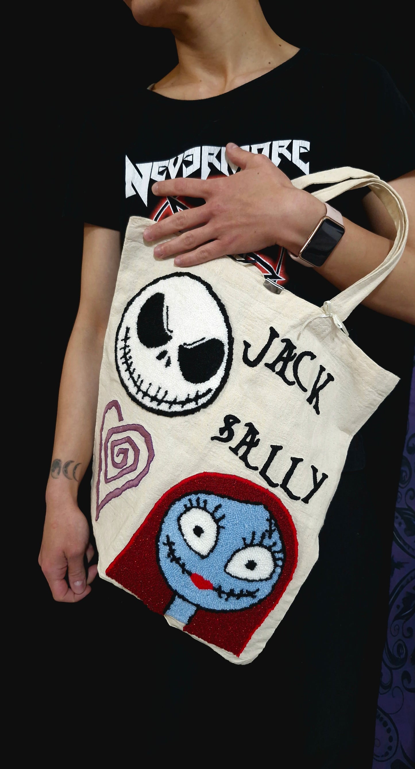 Handmade Punch Needle Tote Bag – Gothic Jack & Sally Design
